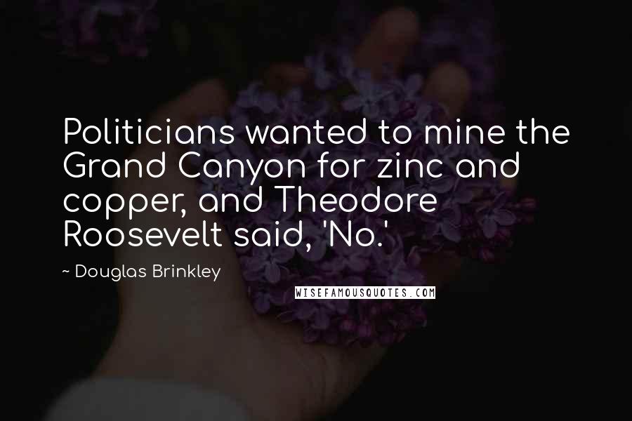 Douglas Brinkley Quotes: Politicians wanted to mine the Grand Canyon for zinc and copper, and Theodore Roosevelt said, 'No.'