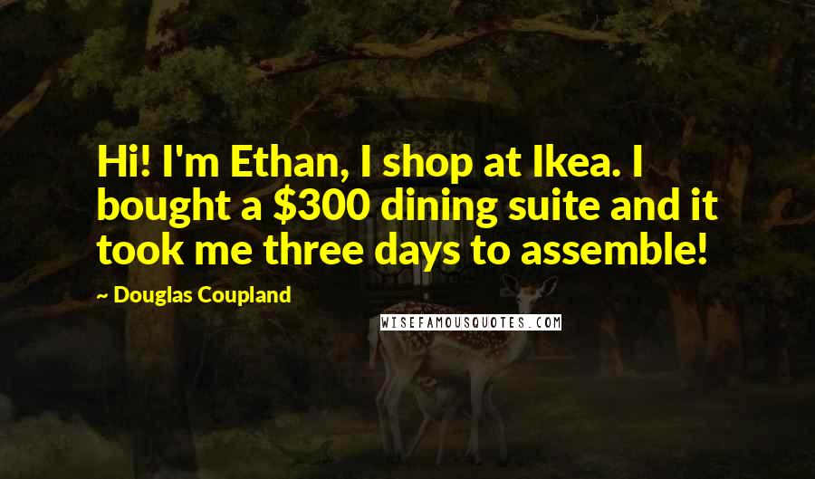 Douglas Coupland Quotes: Hi! I'm Ethan, I shop at Ikea. I bought a $300 dining suite and it took me three days to assemble!