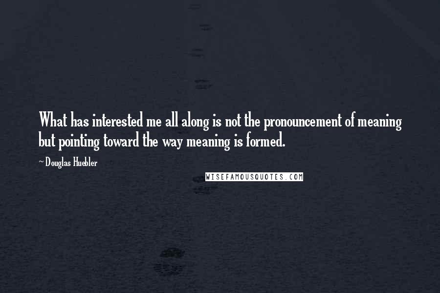 Douglas Huebler Quotes: What has interested me all along is not the pronouncement of meaning but pointing toward the way meaning is formed.