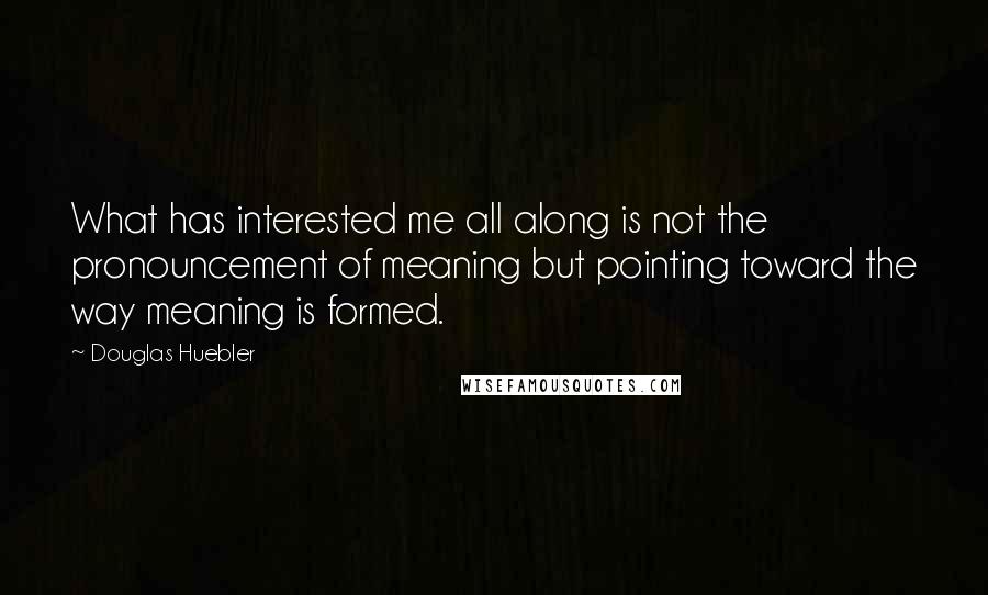 Douglas Huebler Quotes: What has interested me all along is not the pronouncement of meaning but pointing toward the way meaning is formed.