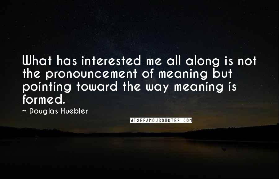 Douglas Huebler Quotes: What has interested me all along is not the pronouncement of meaning but pointing toward the way meaning is formed.