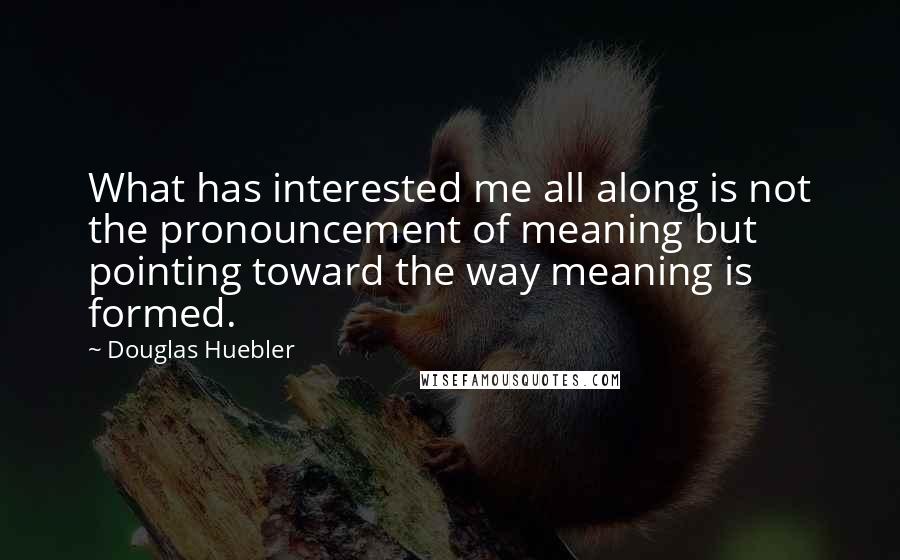 Douglas Huebler Quotes: What has interested me all along is not the pronouncement of meaning but pointing toward the way meaning is formed.