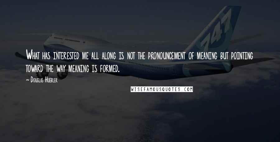Douglas Huebler Quotes: What has interested me all along is not the pronouncement of meaning but pointing toward the way meaning is formed.