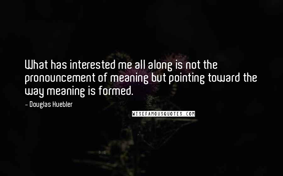 Douglas Huebler Quotes: What has interested me all along is not the pronouncement of meaning but pointing toward the way meaning is formed.