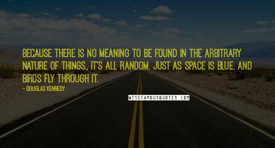 Douglas Kennedy Quotes: Because there is no meaning to be found in the arbitrary nature of things., It's all random. Just as space is blue. And birds fly through it.