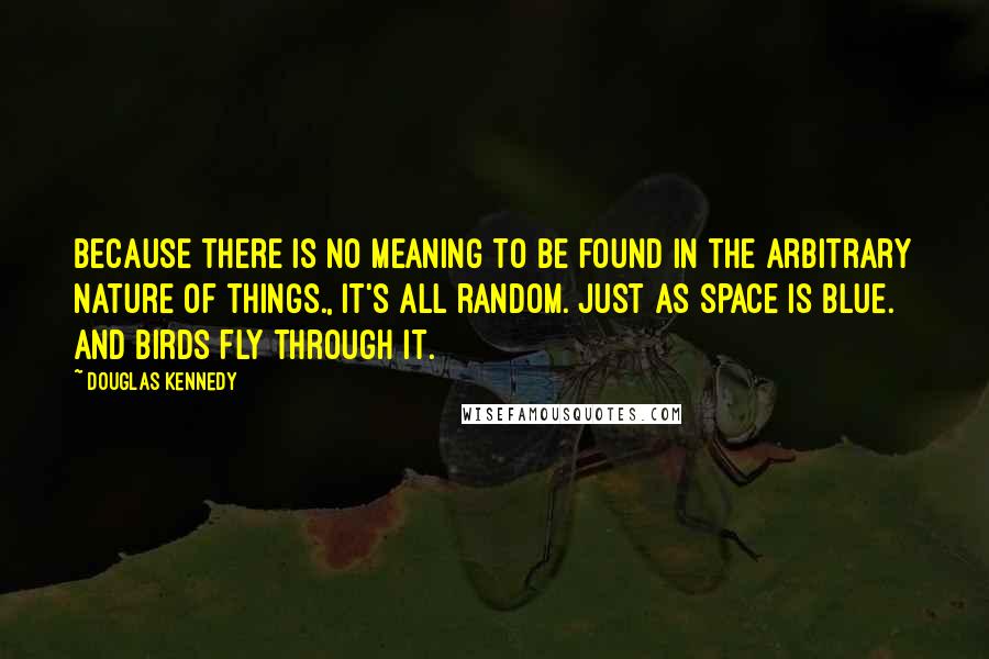 Douglas Kennedy Quotes: Because there is no meaning to be found in the arbitrary nature of things., It's all random. Just as space is blue. And birds fly through it.