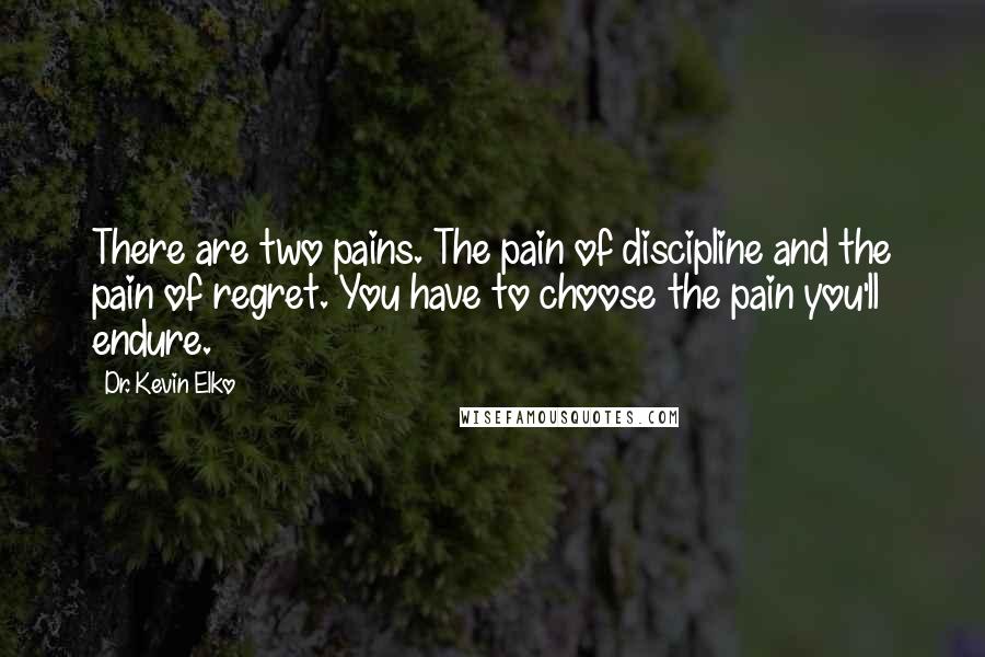 Dr. Kevin Elko Quotes: There are two pains. The pain of discipline and the pain of regret. You have to choose the pain you'll endure.