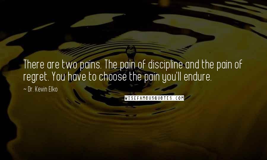 Dr. Kevin Elko Quotes: There are two pains. The pain of discipline and the pain of regret. You have to choose the pain you'll endure.