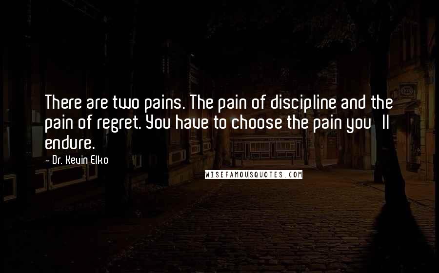 Dr. Kevin Elko Quotes: There are two pains. The pain of discipline and the pain of regret. You have to choose the pain you'll endure.