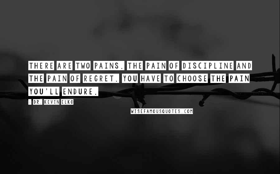 Dr. Kevin Elko Quotes: There are two pains. The pain of discipline and the pain of regret. You have to choose the pain you'll endure.