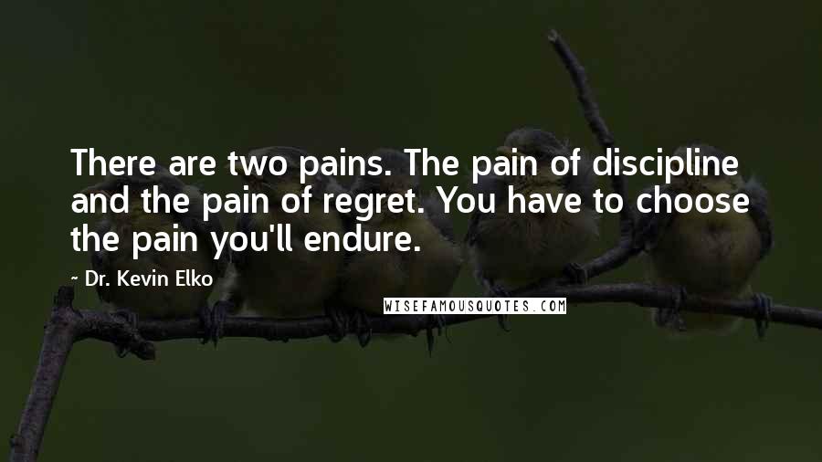 Dr. Kevin Elko Quotes: There are two pains. The pain of discipline and the pain of regret. You have to choose the pain you'll endure.