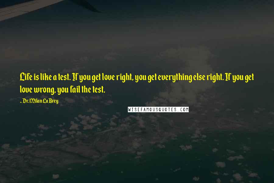 Dr. Milan LaBrey Quotes: Life is like a test. If you get love right, you get everything else right. If you get love wrong, you fail the test.