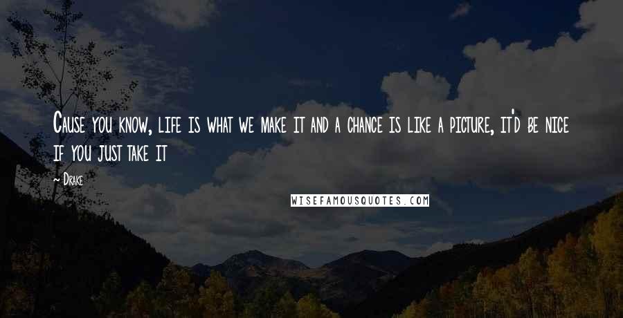 Drake Quotes: Cause you know, life is what we make it and a chance is like a picture, it'd be nice if you just take it