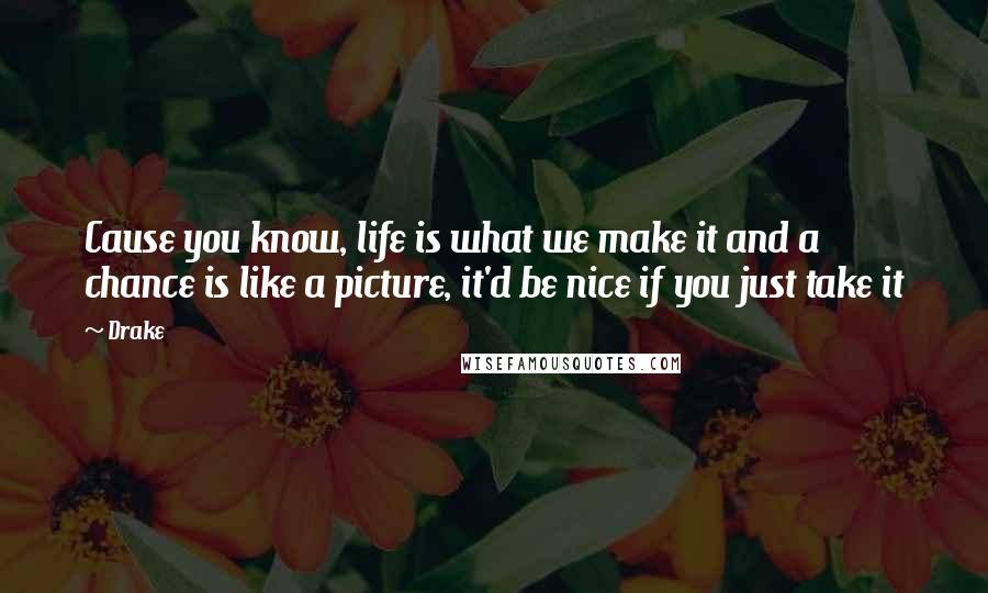 Drake Quotes: Cause you know, life is what we make it and a chance is like a picture, it'd be nice if you just take it