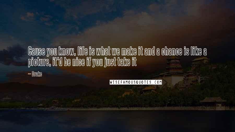 Drake Quotes: Cause you know, life is what we make it and a chance is like a picture, it'd be nice if you just take it