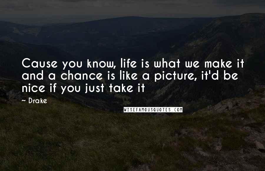 Drake Quotes: Cause you know, life is what we make it and a chance is like a picture, it'd be nice if you just take it