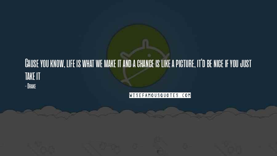 Drake Quotes: Cause you know, life is what we make it and a chance is like a picture, it'd be nice if you just take it