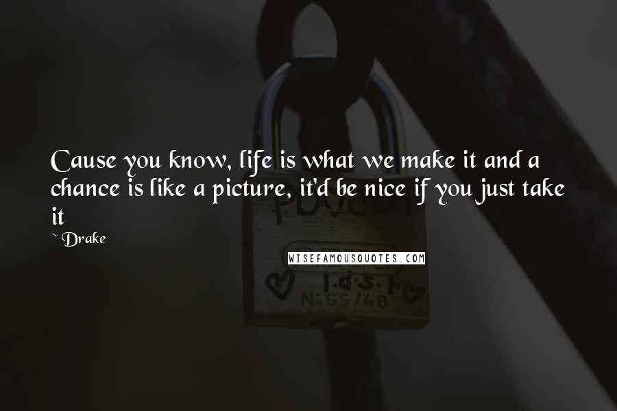 Drake Quotes: Cause you know, life is what we make it and a chance is like a picture, it'd be nice if you just take it