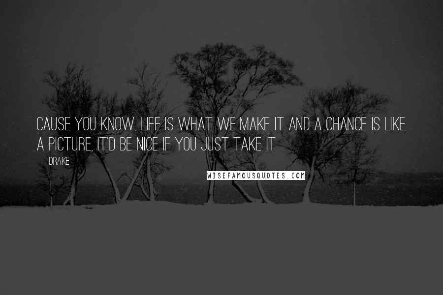 Drake Quotes: Cause you know, life is what we make it and a chance is like a picture, it'd be nice if you just take it