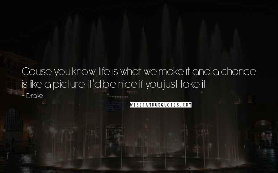 Drake Quotes: Cause you know, life is what we make it and a chance is like a picture, it'd be nice if you just take it