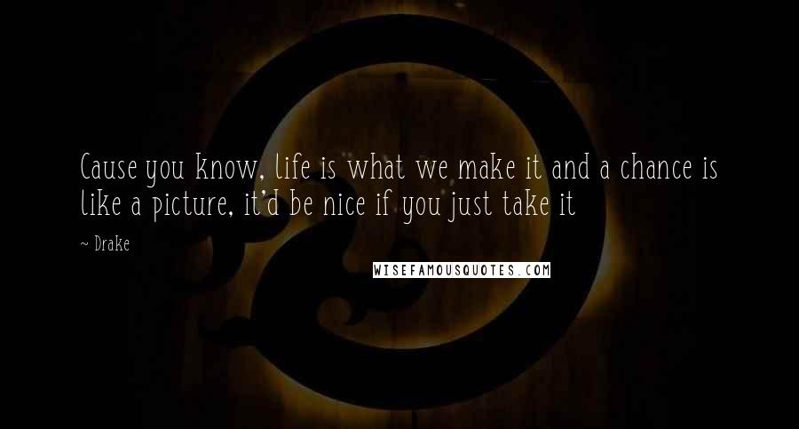 Drake Quotes: Cause you know, life is what we make it and a chance is like a picture, it'd be nice if you just take it