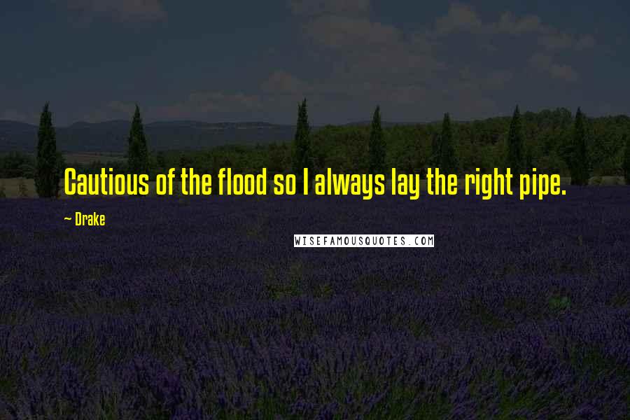 Drake Quotes: Cautious of the flood so I always lay the right pipe.