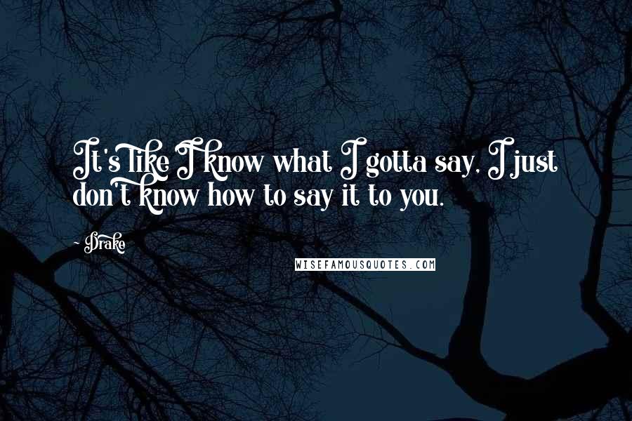 Drake Quotes: It's like I know what I gotta say, I just don't know how to say it to you.