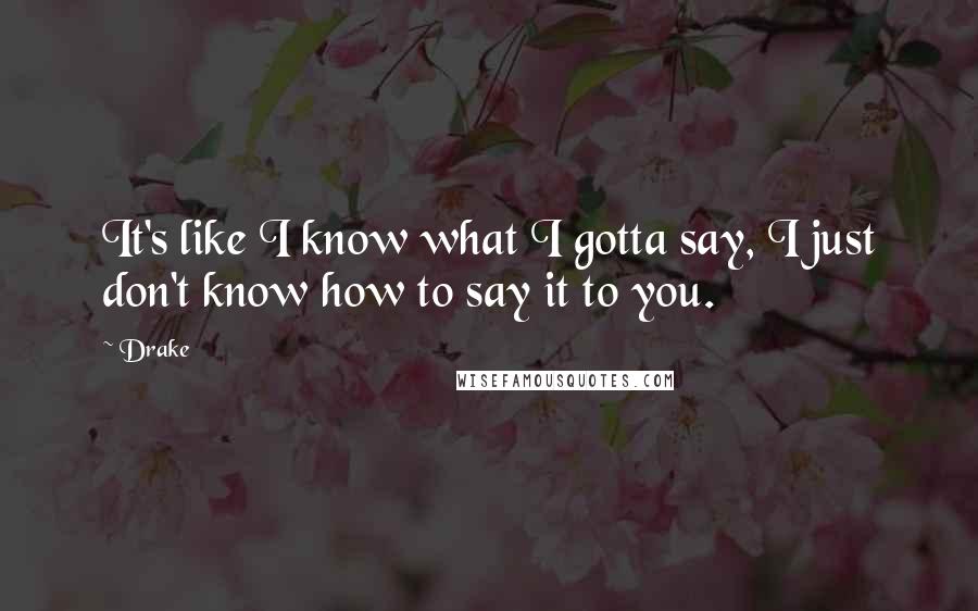 Drake Quotes: It's like I know what I gotta say, I just don't know how to say it to you.