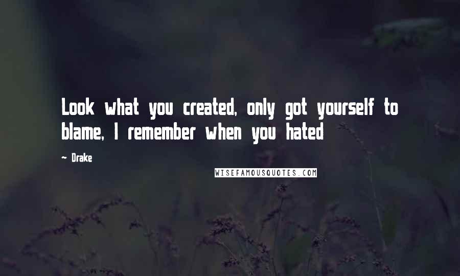 Drake Quotes: Look what you created, only got yourself to blame, I remember when you hated