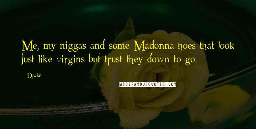 Drake Quotes: Me, my niggas and some Madonna hoes that look just like virgins but trust they down to go.