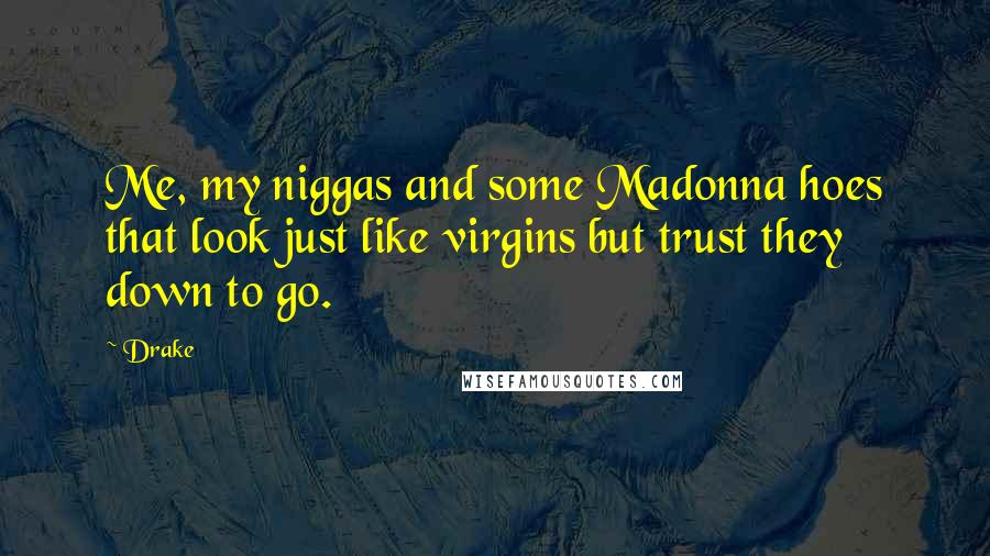 Drake Quotes: Me, my niggas and some Madonna hoes that look just like virgins but trust they down to go.