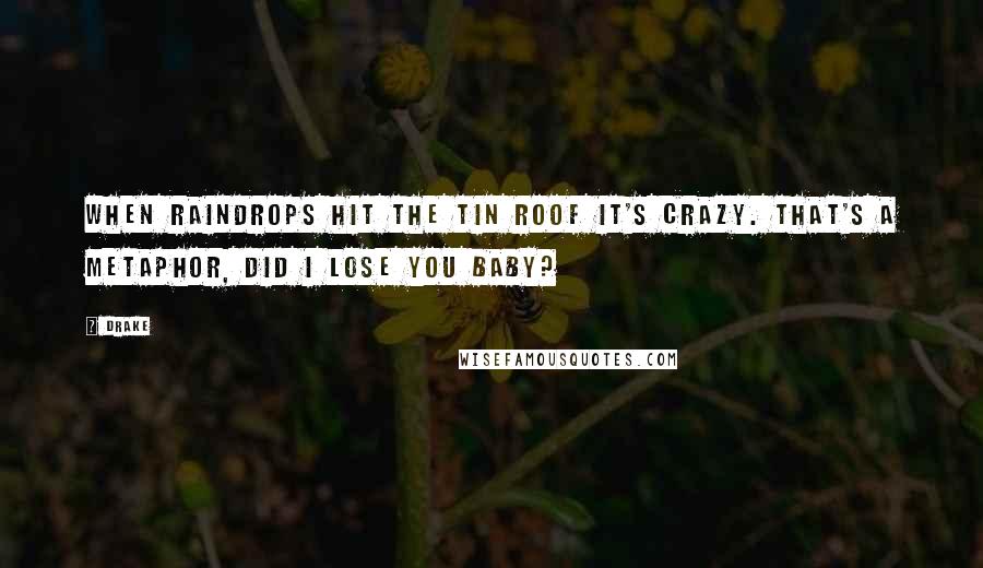 Drake Quotes: When raindrops hit the tin roof it's crazy. That's a metaphor, did I lose you baby?