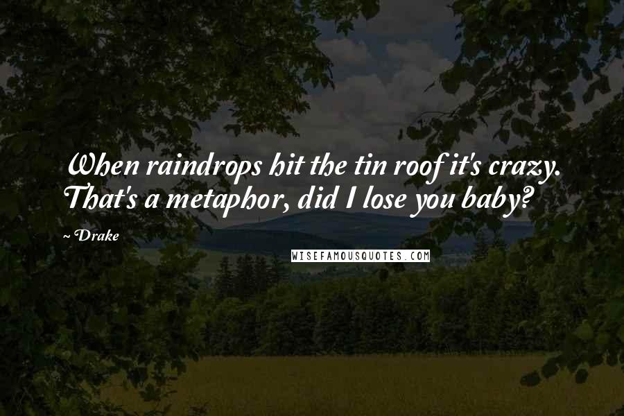 Drake Quotes: When raindrops hit the tin roof it's crazy. That's a metaphor, did I lose you baby?