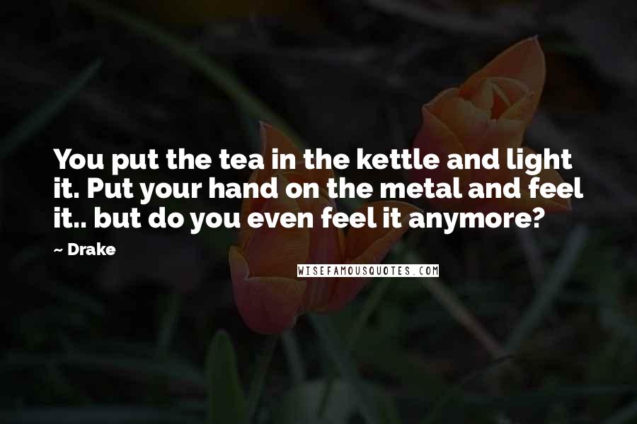 Drake Quotes: You put the tea in the kettle and light it. Put your hand on the metal and feel it.. but do you even feel it anymore?