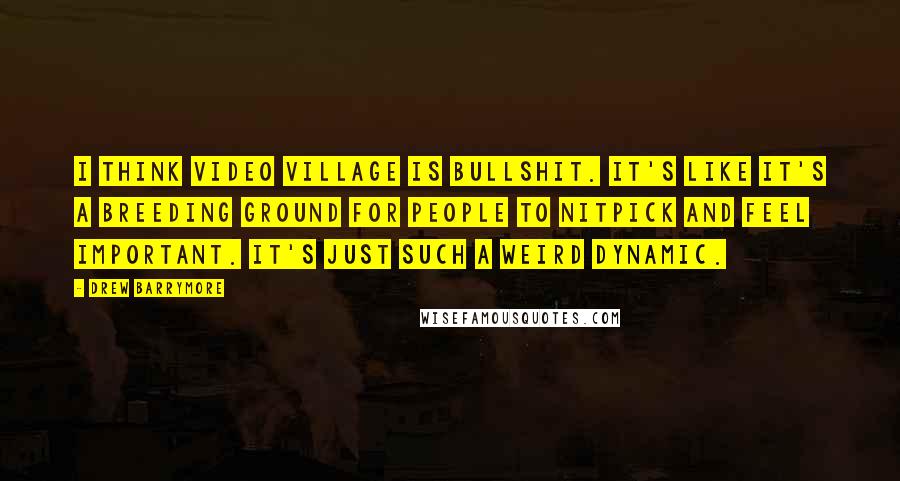 Drew Barrymore Quotes: I think video village is bullshit. It's like it's a breeding ground for people to nitpick and feel important. It's just such a weird dynamic.