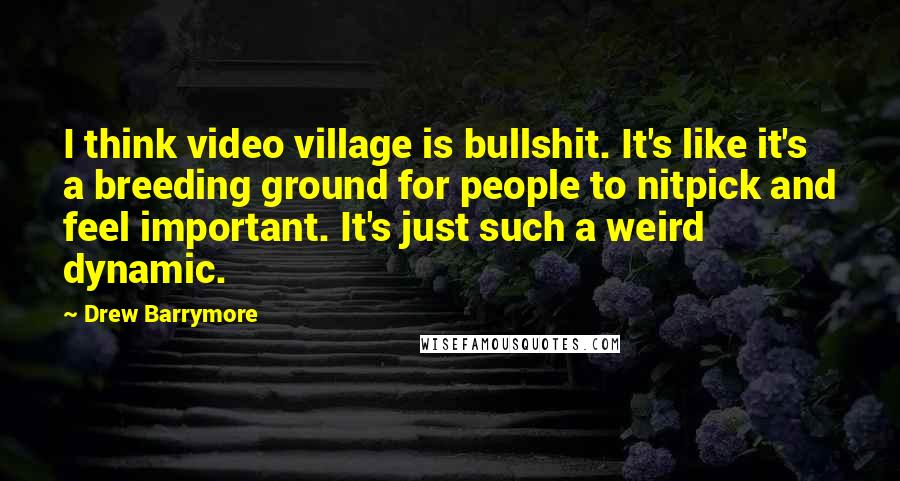 Drew Barrymore Quotes: I think video village is bullshit. It's like it's a breeding ground for people to nitpick and feel important. It's just such a weird dynamic.