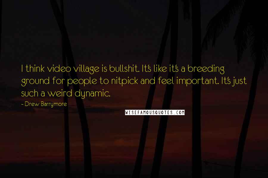 Drew Barrymore Quotes: I think video village is bullshit. It's like it's a breeding ground for people to nitpick and feel important. It's just such a weird dynamic.