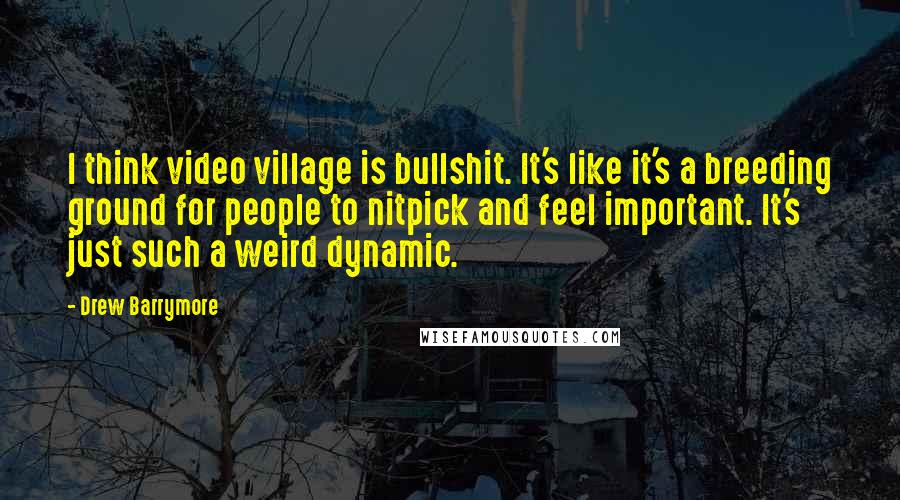 Drew Barrymore Quotes: I think video village is bullshit. It's like it's a breeding ground for people to nitpick and feel important. It's just such a weird dynamic.