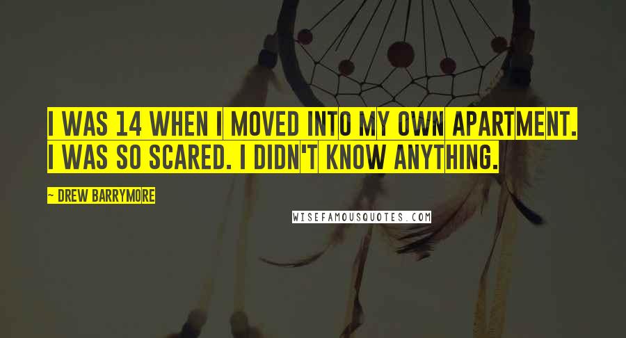 Drew Barrymore Quotes: I was 14 when I moved into my own apartment. I was so scared. I didn't know anything.