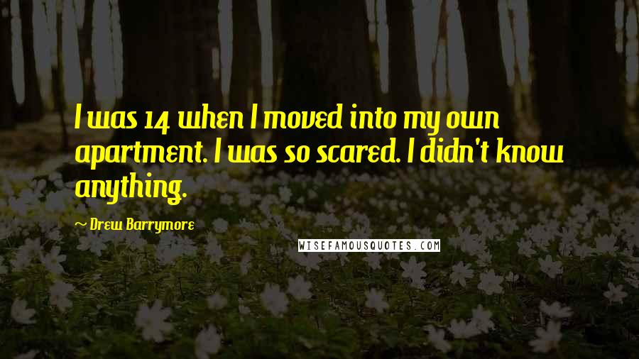 Drew Barrymore Quotes: I was 14 when I moved into my own apartment. I was so scared. I didn't know anything.