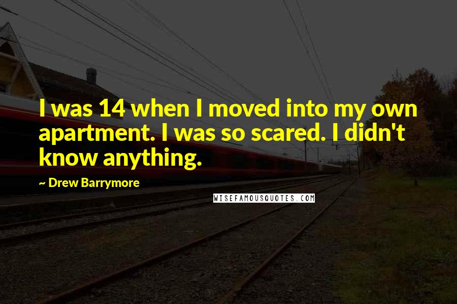 Drew Barrymore Quotes: I was 14 when I moved into my own apartment. I was so scared. I didn't know anything.