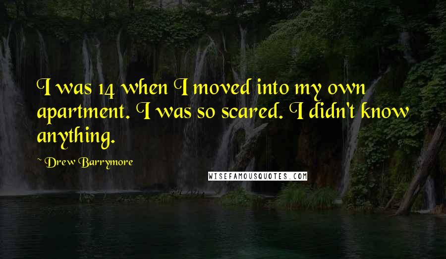 Drew Barrymore Quotes: I was 14 when I moved into my own apartment. I was so scared. I didn't know anything.
