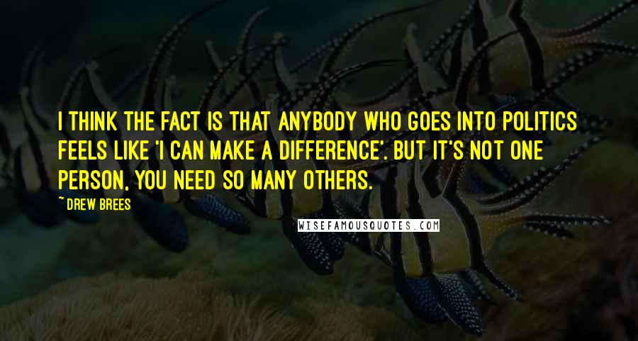 Drew Brees Quotes: I think the fact is that anybody who goes into politics feels like 'I can make a difference'. But it's not one person, you need so many others.