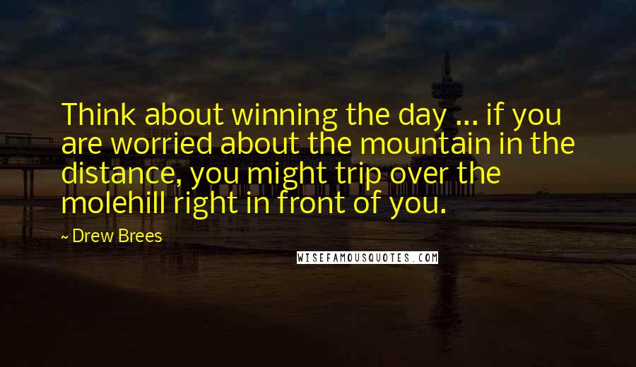 Drew Brees Quotes: Think about winning the day ... if you are worried about the mountain in the distance, you might trip over the molehill right in front of you.