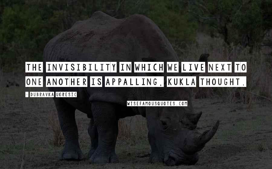 Dubravka Ugresic Quotes: The invisibility in which we live next to one another is appalling, Kukla thought.