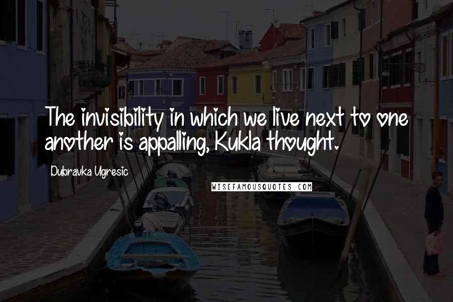 Dubravka Ugresic Quotes: The invisibility in which we live next to one another is appalling, Kukla thought.