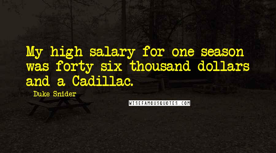 Duke Snider Quotes: My high salary for one season was forty-six thousand dollars and a Cadillac.