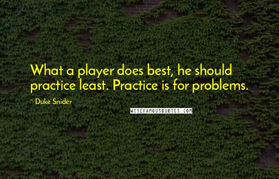 Duke Snider Quotes: What a player does best, he should practice least. Practice is for problems.