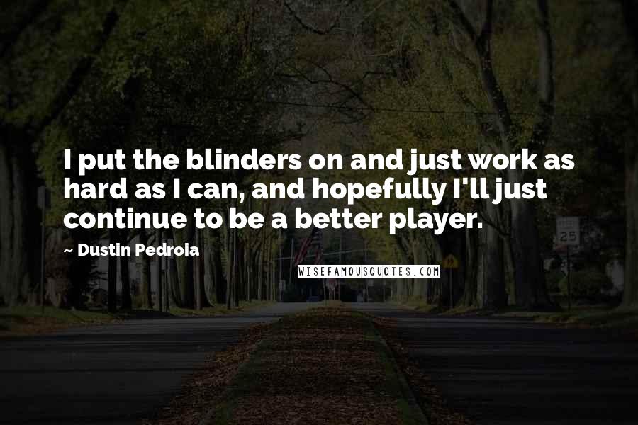Dustin Pedroia Quotes: I put the blinders on and just work as hard as I can, and hopefully I'll just continue to be a better player.