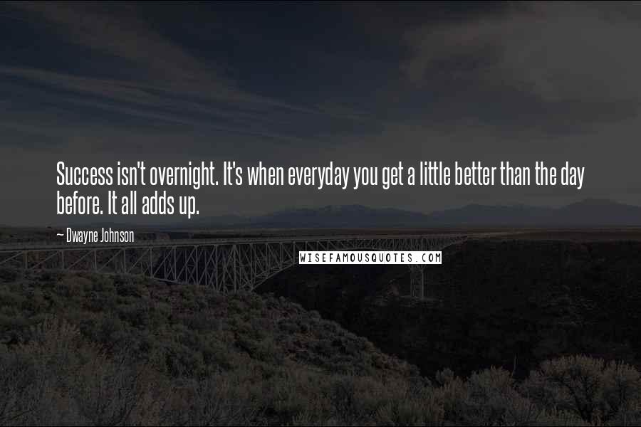 Dwayne Johnson Quotes: Success isn't overnight. It's when everyday you get a little better than the day before. It all adds up.